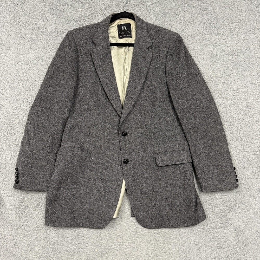 Vintage Lanvin Blazer Mens Large Gray Camel Hair 2 Button Sport Coat Lined 80s‎